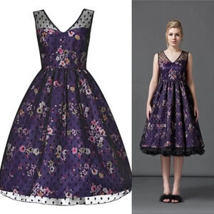 LINDY BOP Aliza A-Line Dress Size 10 Purple Floral Polka Dot